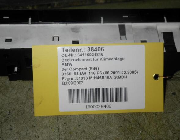 38406 Bedienelement für Klimaanlage BMW 3er Compact (E46) 64116921845