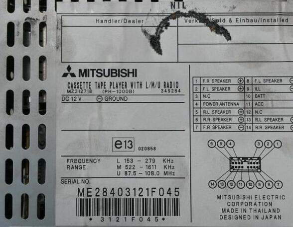 Radio Radio Kassette Mitsubishi MITSUBISHI SPACE STAR (DG_A) 1.9 DI-D 85 KW