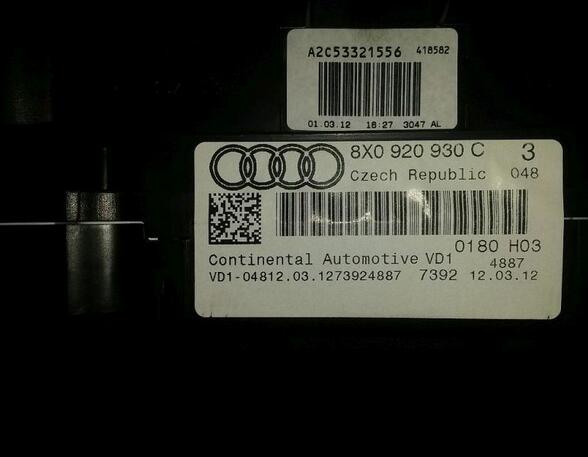Tachometer Kombiinstrument AUDI A1 (8X1) 1.2 TFSI 63 KW