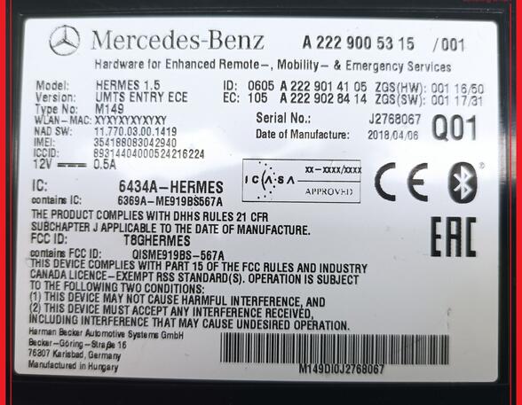Steuergerät Multimedia Interface Notruf MERCEDES BENZ C-KLASSE W205 C180 115 KW