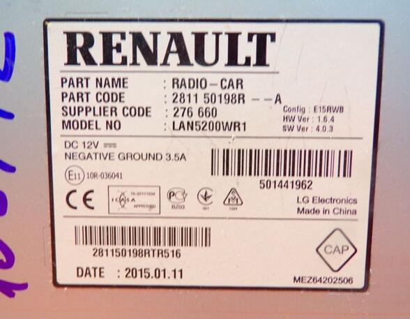 Radio / navigation system combination RENAULT Captur I (H5, J5), RENAULT Clio IV (BH)