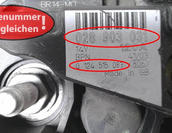 LICHTMASCHINE  (Motorelektrik) VW Passat Diesel (3BG/3BL/3BS) 1896 ccm 74 KW 2000>2005