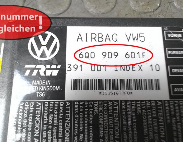 STEUERGERÄT AIRBAG/ AIRBAGSTEUERGERÄT  (Sicherheitselektronik) VW Polo Benzin (9 N) 1390 ccm 55 KW 2006