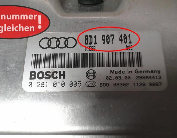 STEUERGERÄT EINSPRITZUNG/ MOTORSTEUERGERÄT  (Gemischaufbereitung) Audi Audi A4 Diesel (B5) 2496 ccm 110 KW 1999>2001