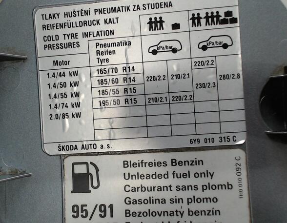 TANKKLAPPE / TANKDECKEL (Seitenteil/Seitenwand) Skoda Fabia Benzin (6Y) 1397 ccm 44 KW 2002>2003