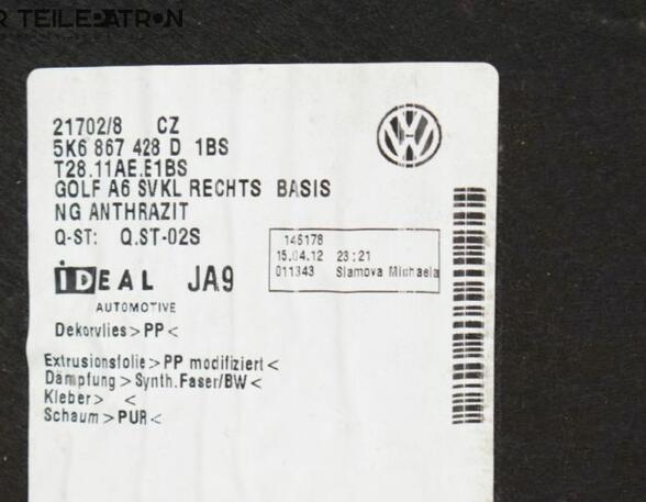 Kofferruimte Covering VW Golf V (1K1), VW Golf VI (5K1)