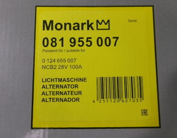 Alternator Scania P - series Monark 081955007 1475569 NCB2 28v 100A