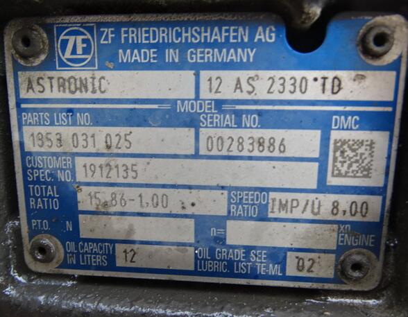 Automatic Transmission DAF XF 106 ZF12AS2330TD AS Tronic ZF 12AS 2330 TD 1912135