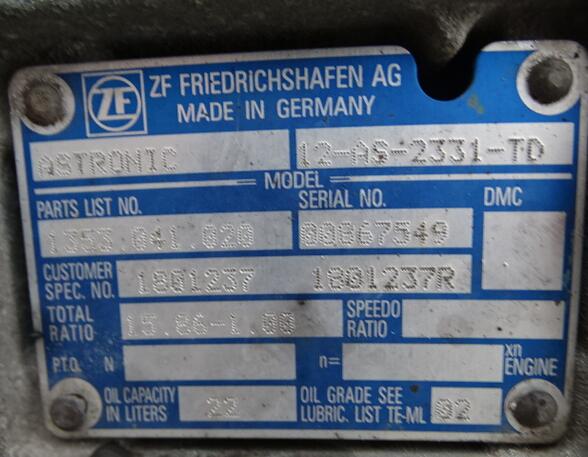 Automatic Transmission DAF XF 105 ZF12AS2331TD AS Tronic DAF 1801237 ZF 12 AS 2331 TD