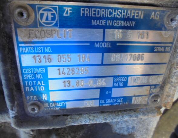 Schaltgetriebe DAF XF 95 ZF16S181 Getriebe ZF 16S 181 1316055184 Ecosplit